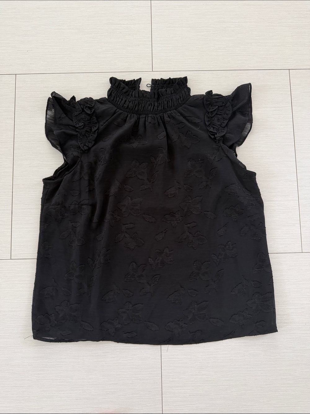 CeCe Black Ruffled Mock Neck Sleeveless Camisole